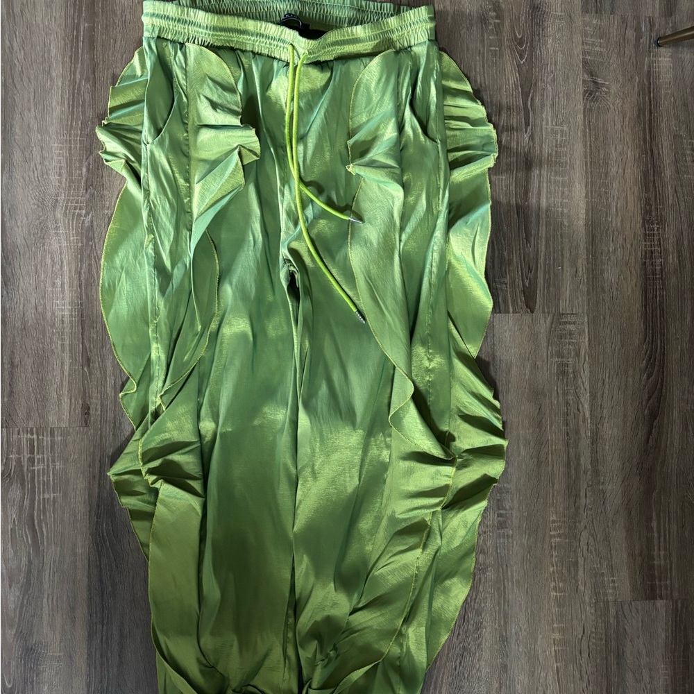 AKIRA Green Satin Track Pants